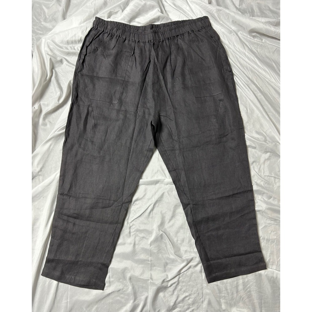 IXIMO Dark Grey 100% Linen Casual Cropped Pants XXL Elastic Waist Baggy NWT